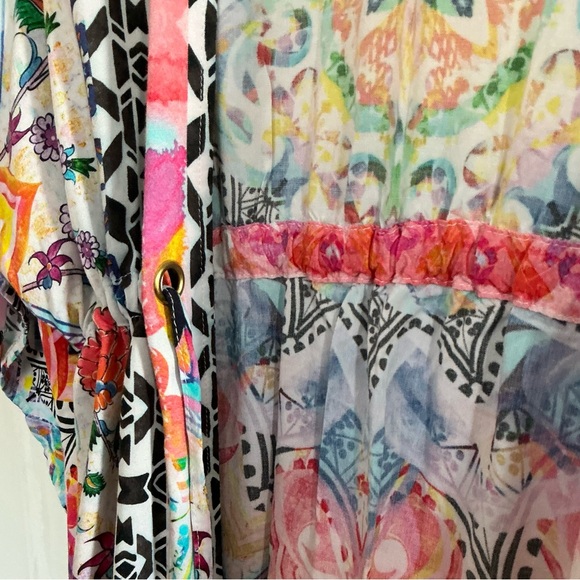 La Blanca Vibrant Floral Swimsuit Cover-Up Kimono Drawstring Waist WM SZ SM/Med - Picture 6 of 12